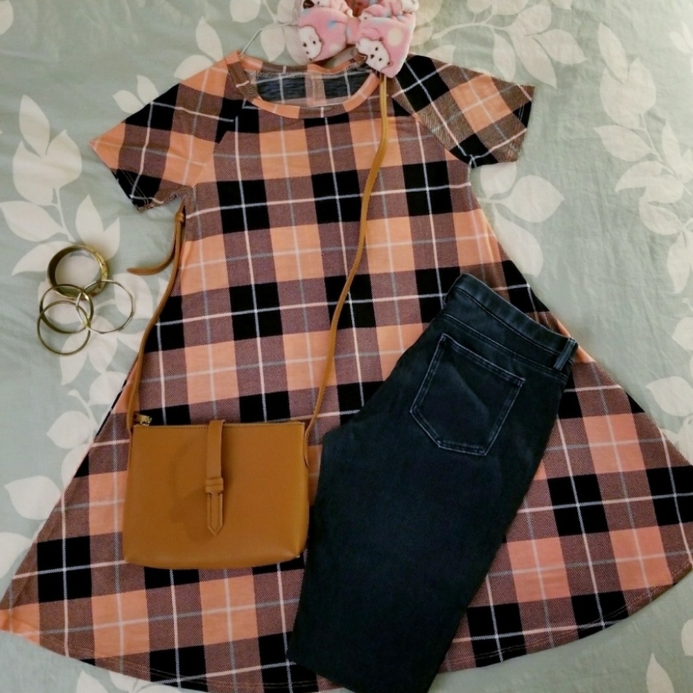 NWOT Coral & Navy Plaid Tunic Top/Dress